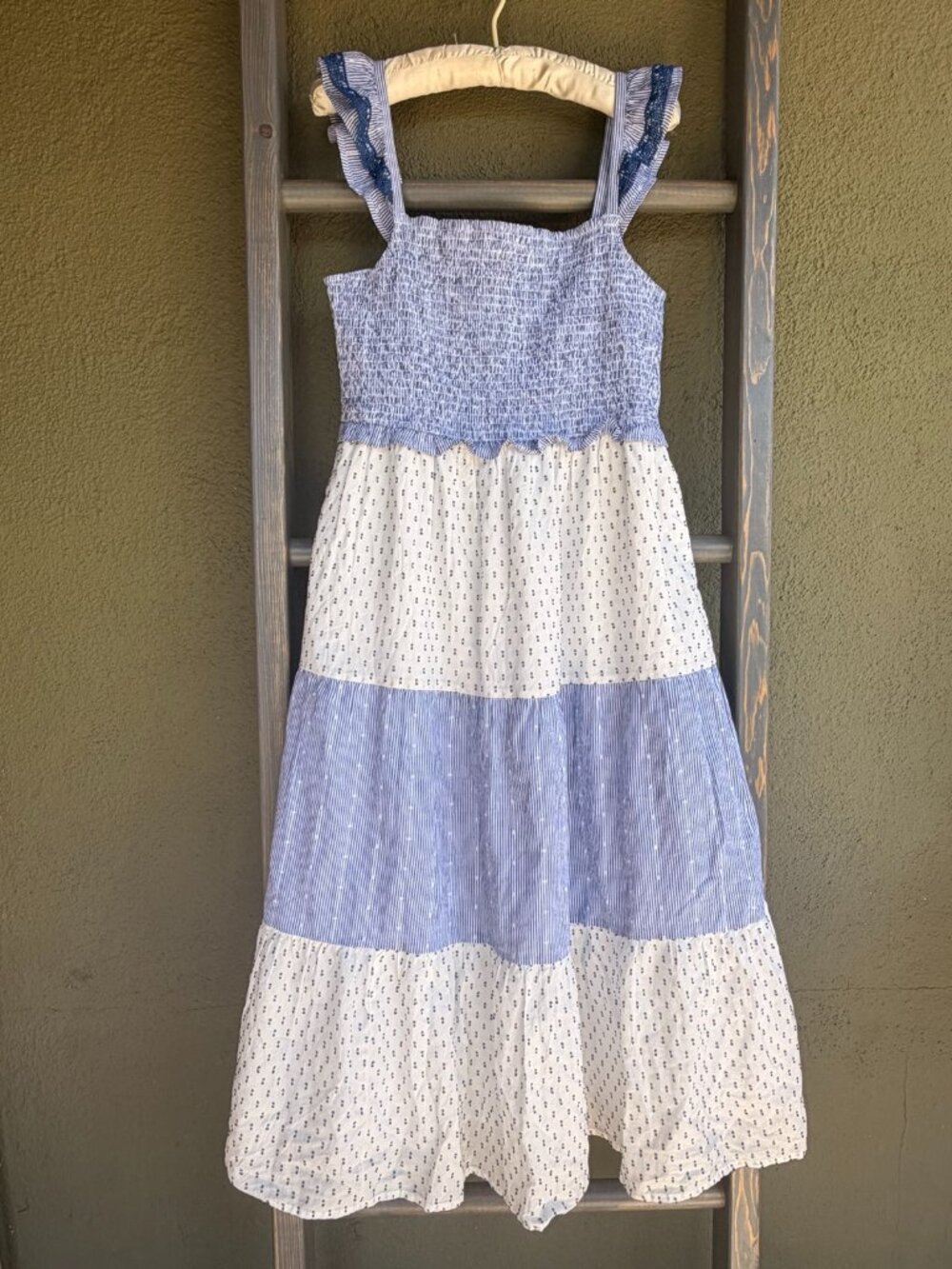 New! J.Crew Smocked Tiered Midi Dress | Women's Medium | NWT | Blue & White